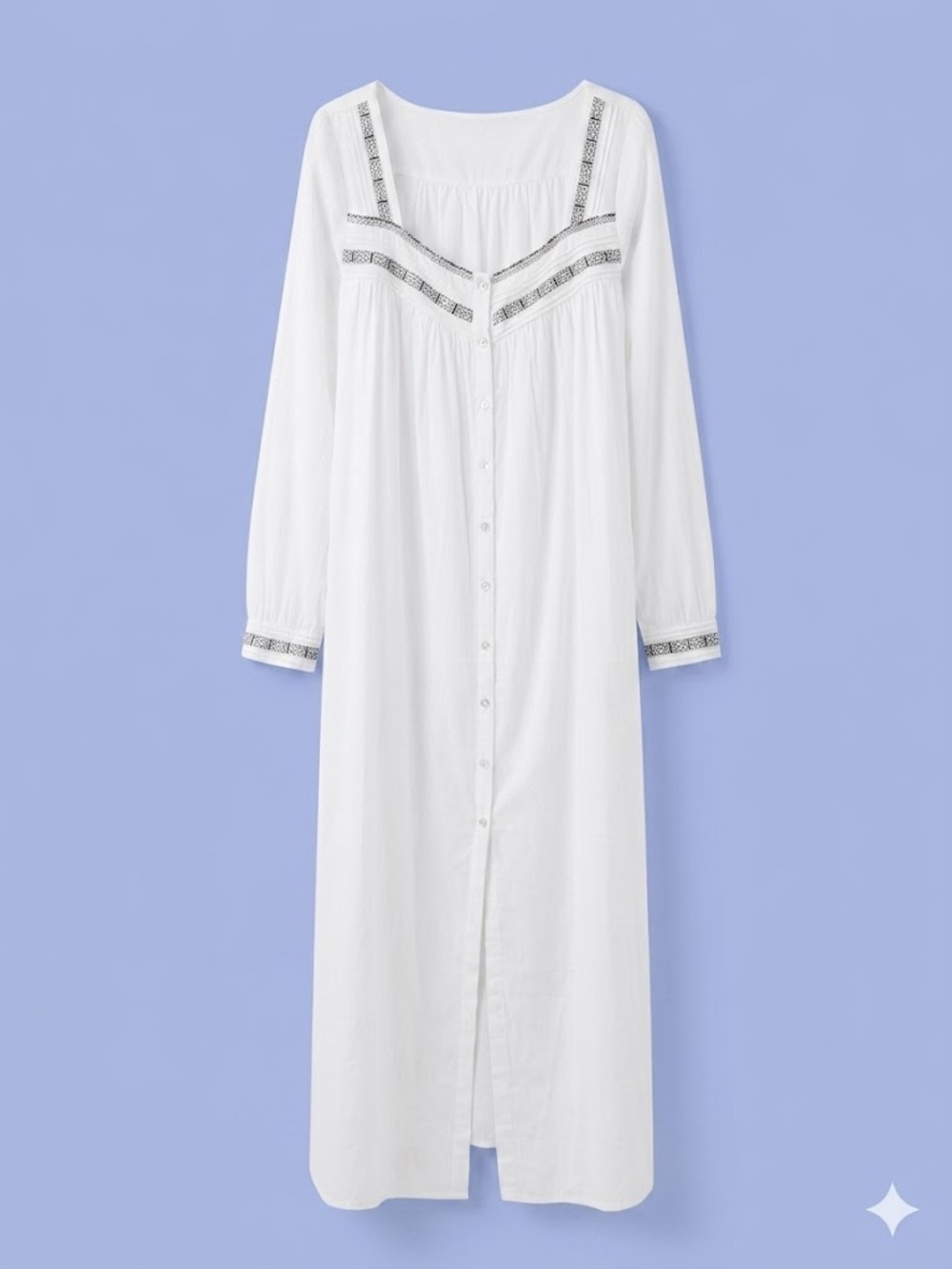 Vintage Eileen West White Long Button-Front Nightgown with Ribbon & Lace 2X